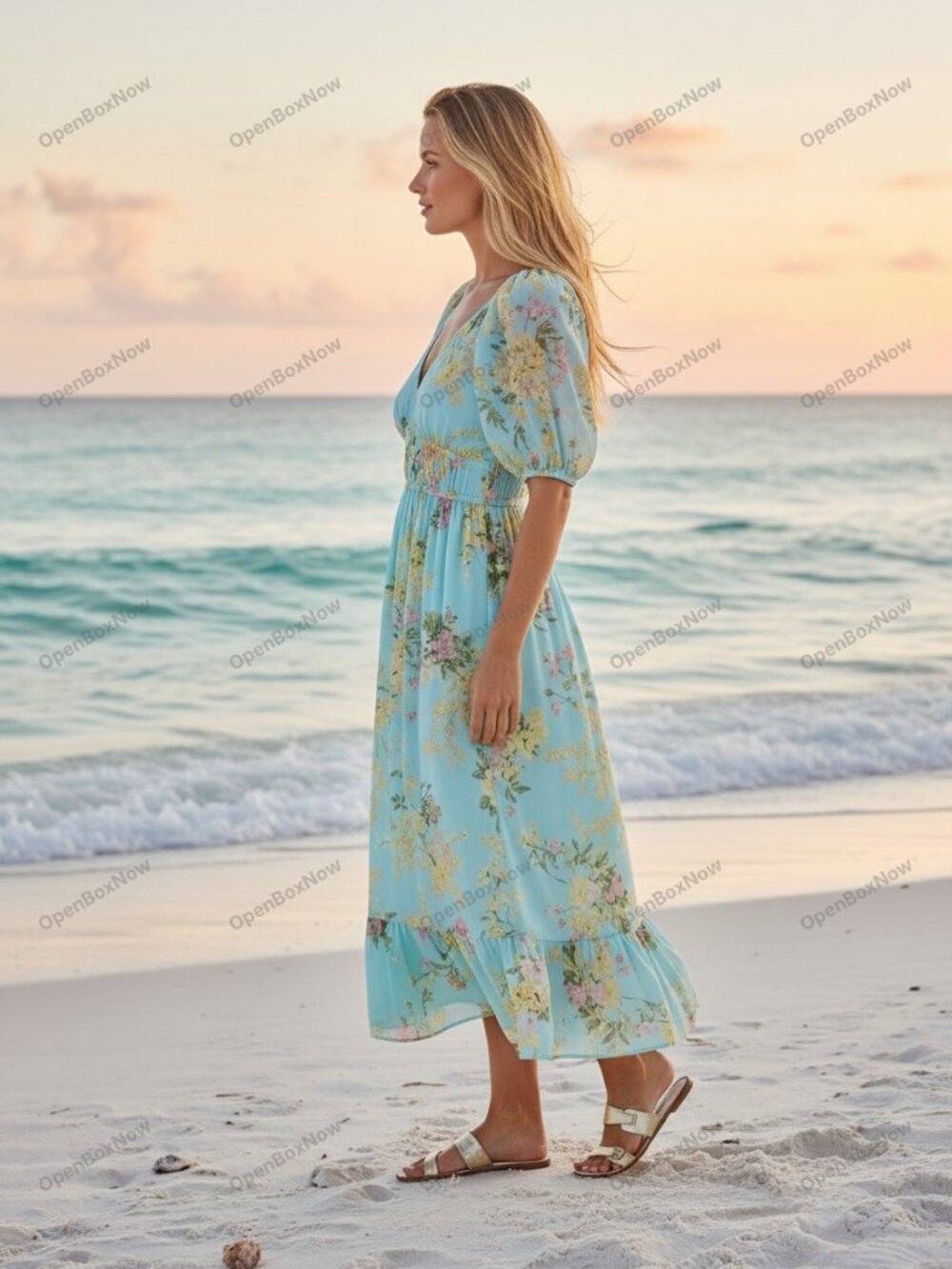 Vineyard Vines Mimosa Floral Aqua Maxi Dress, Beach & Wedding Ready NEW - Picture 2 of 7